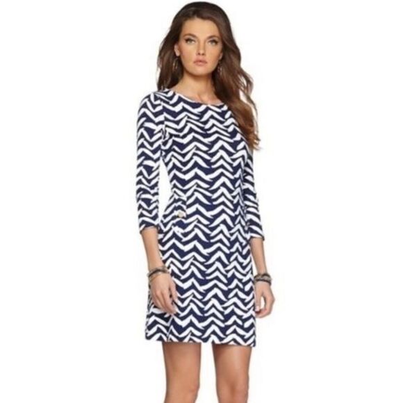 Lilly Pulitzer Charlene Seagull Dress Womens Small Navy Blue/White Gold Buttons - Picture 1 of 9